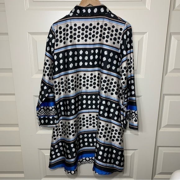 UCHUU italian lagen look neutral flowy dots button down satiny tunic blouse M/L - Picture 11 of 12